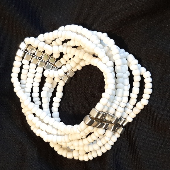 Wrap bracelet with seed beads.  Silver trim. Fits all sizes. - Picture 8 of 11